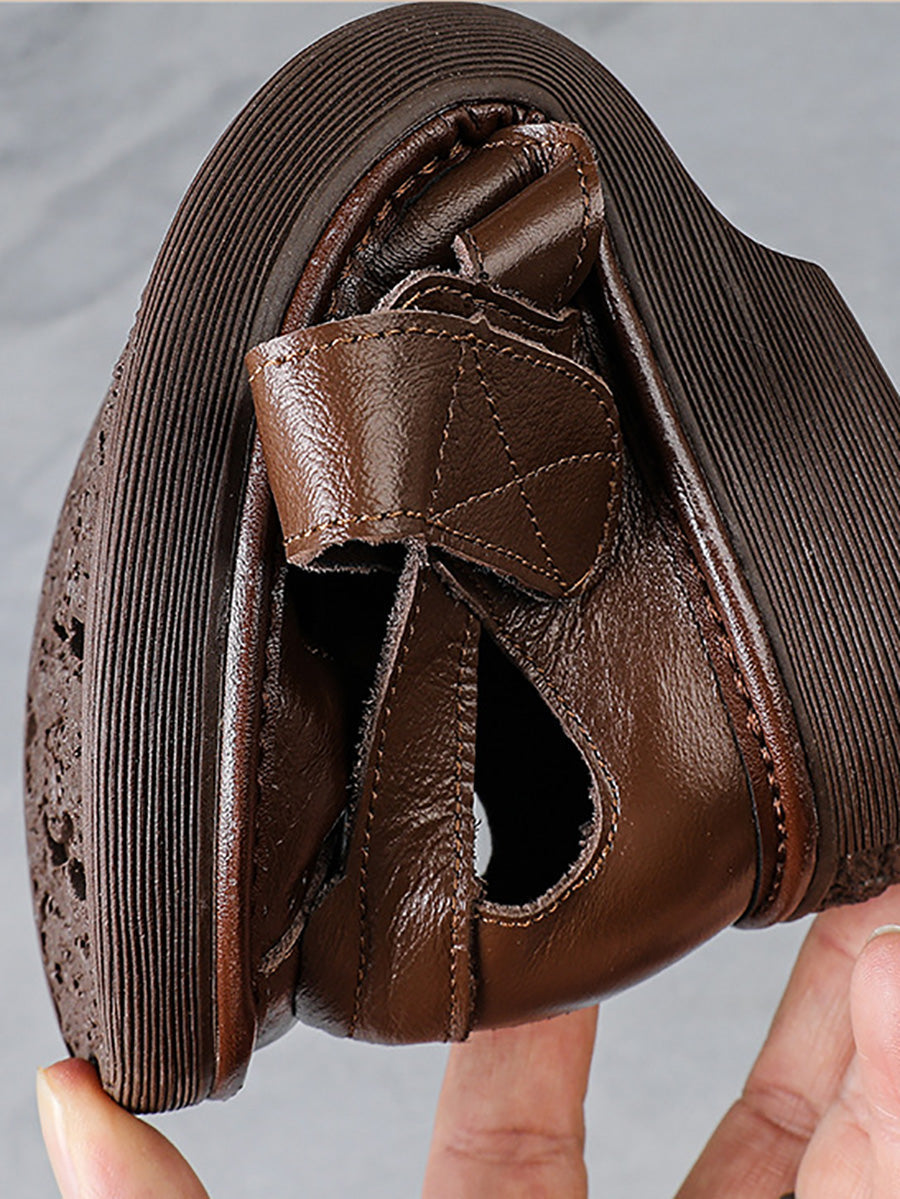 Women Casual Summer Genuine Leather Weave Platfrom Shoes