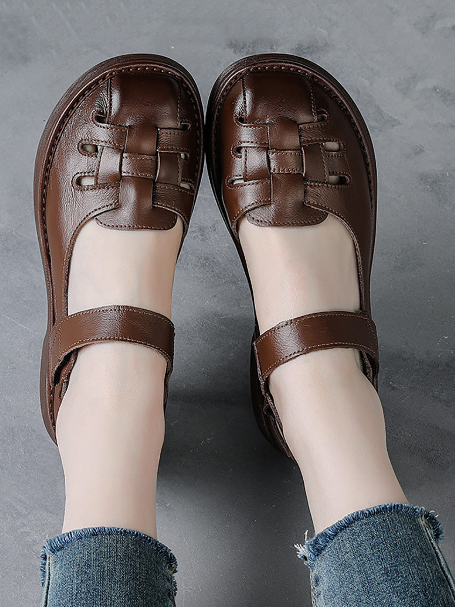 Women Casual Summer Genuine Leather Weave Platfrom Shoes
