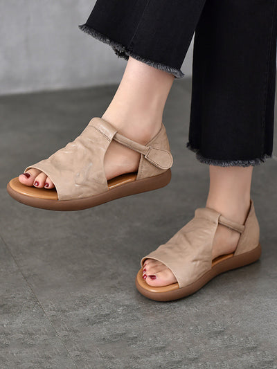 Women Summer Casual Soft Leather Flat Sandals