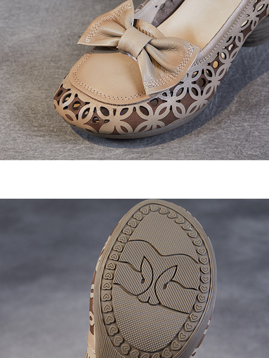 Women Summer Leather Flower Hollow Out Bowknot Shoes