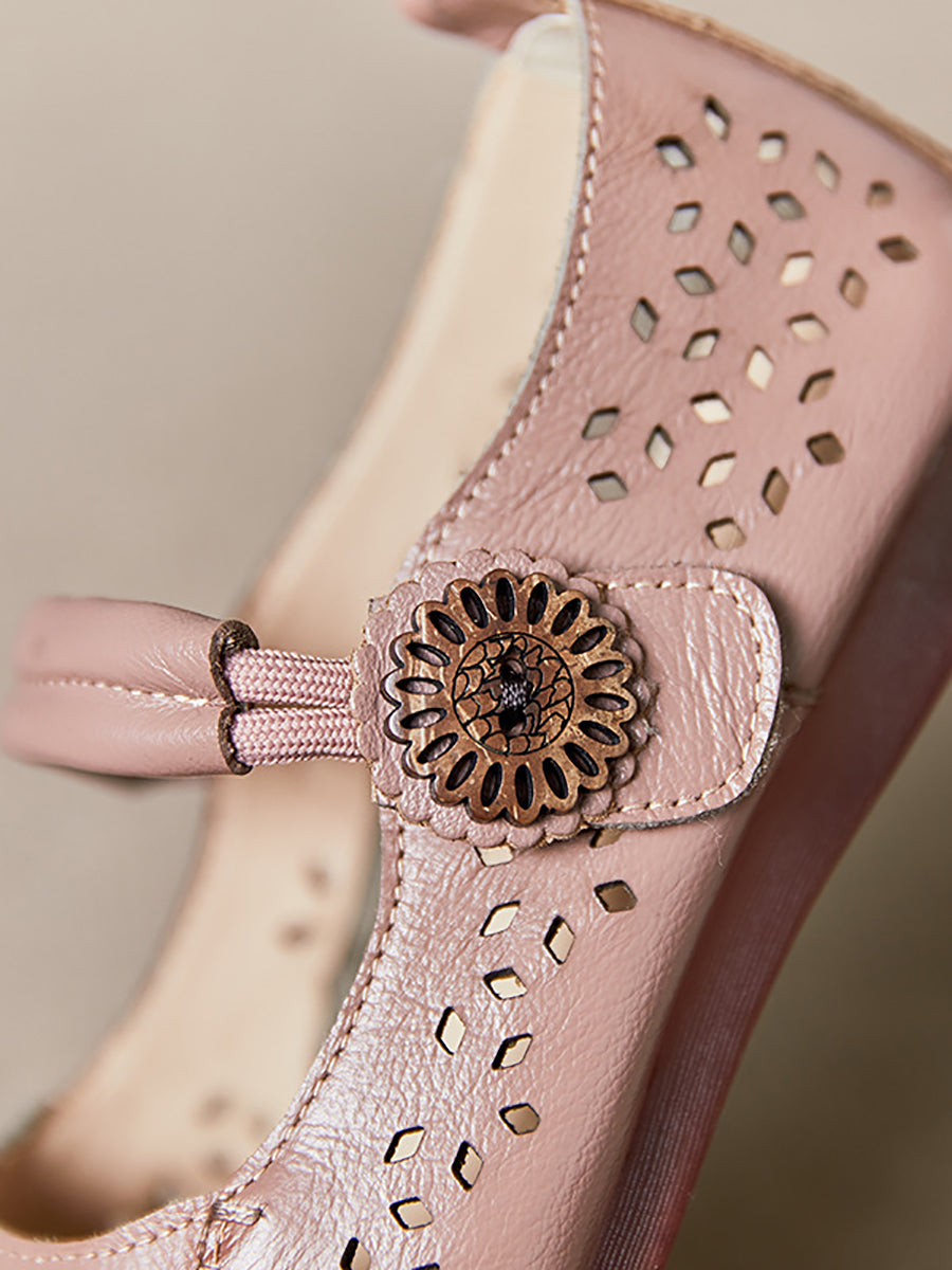 Women Summer Casual Genuine Leather Low Heel Shoes