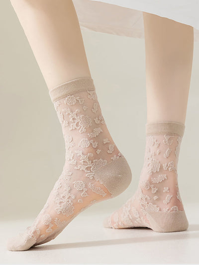 7 Pairs Women Summer Artsy Flower Lace Socks
