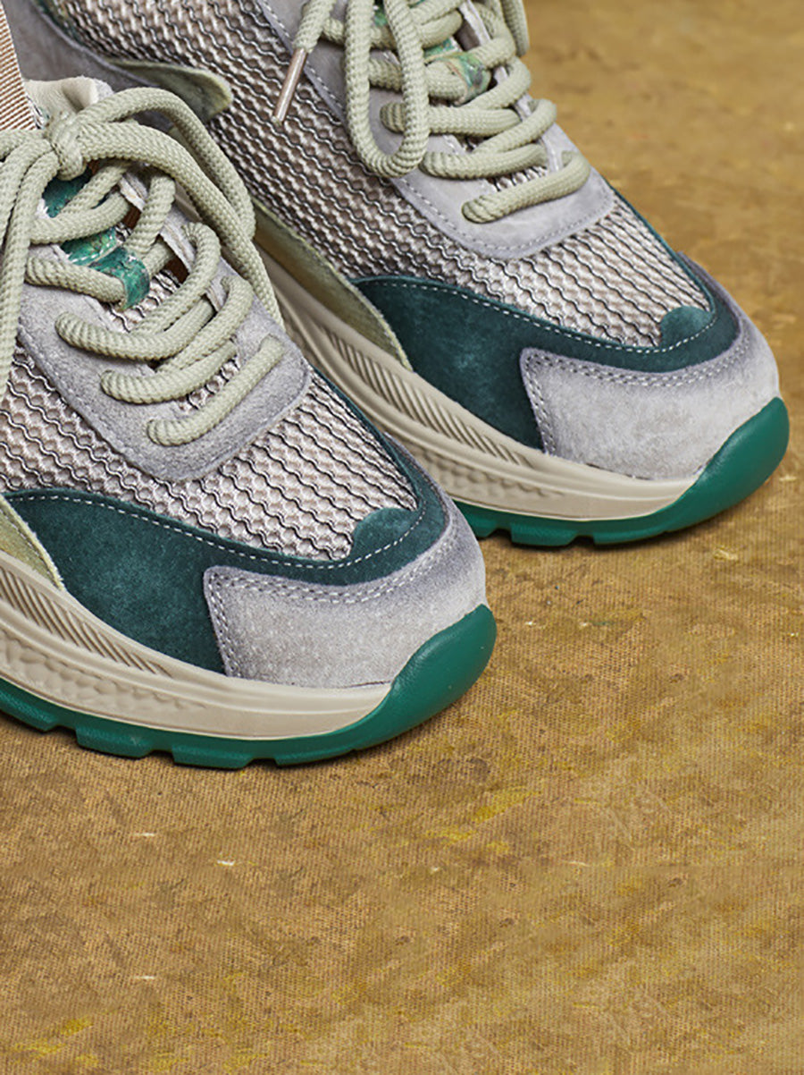 Women Spring Casual Leather Mesh Platform Sport Shoes