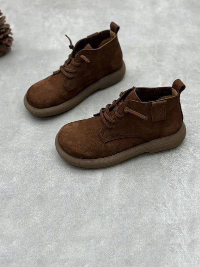 Women Vintage Genuine Leather Strap Low Heel Boots