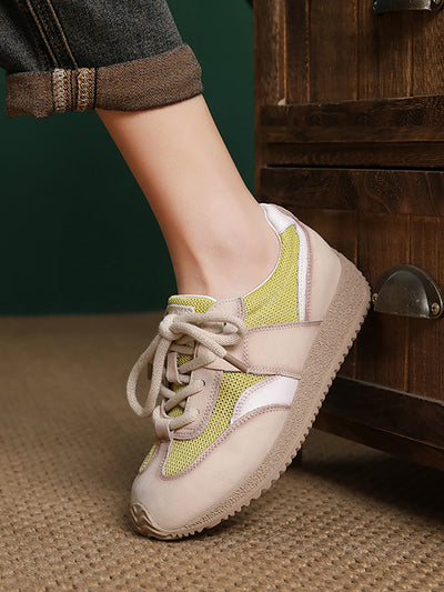 Women Casual Colorblock Leather Flat Sport Shoes