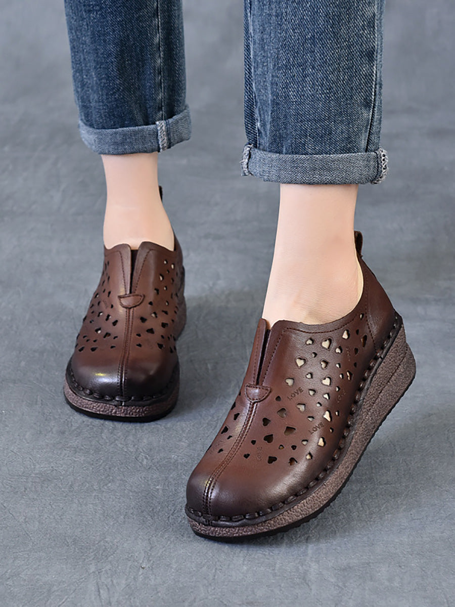 Women Summer Hollow Out Leather Platform Shoes