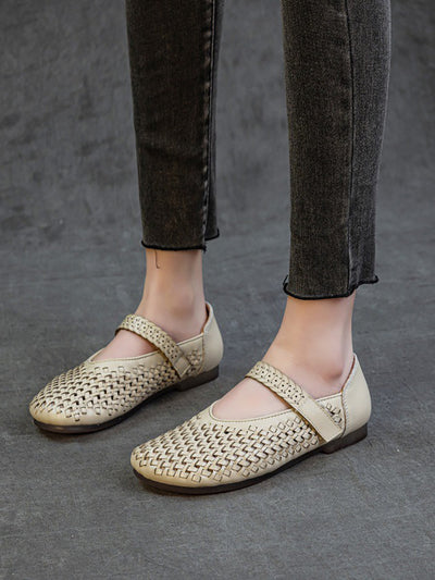 Women Summer Leather Hollow Out Low Heel Shoes