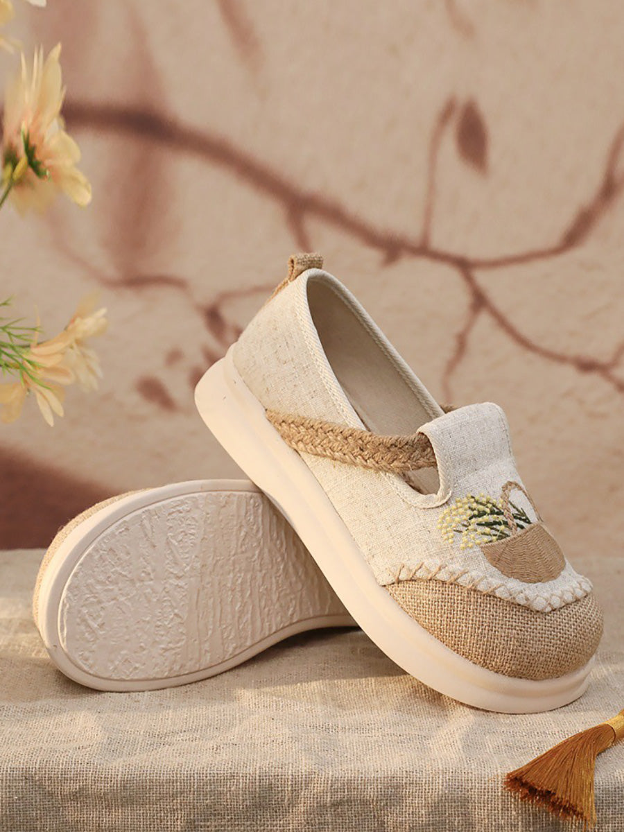 Women Ethnic Embroidery Linen Spliced Flat Shoes