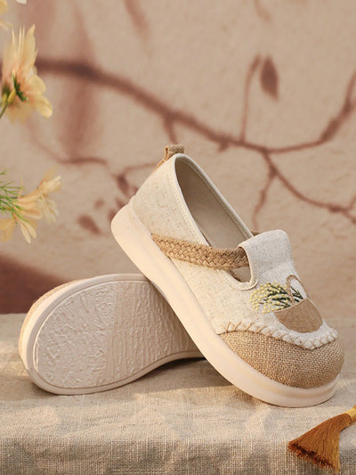 Women Ethnic Embroidery Linen Spliced Flat Shoes
