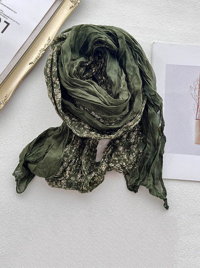 Women Retro Floral Colorblock Cotton Linen Shawl Scarf