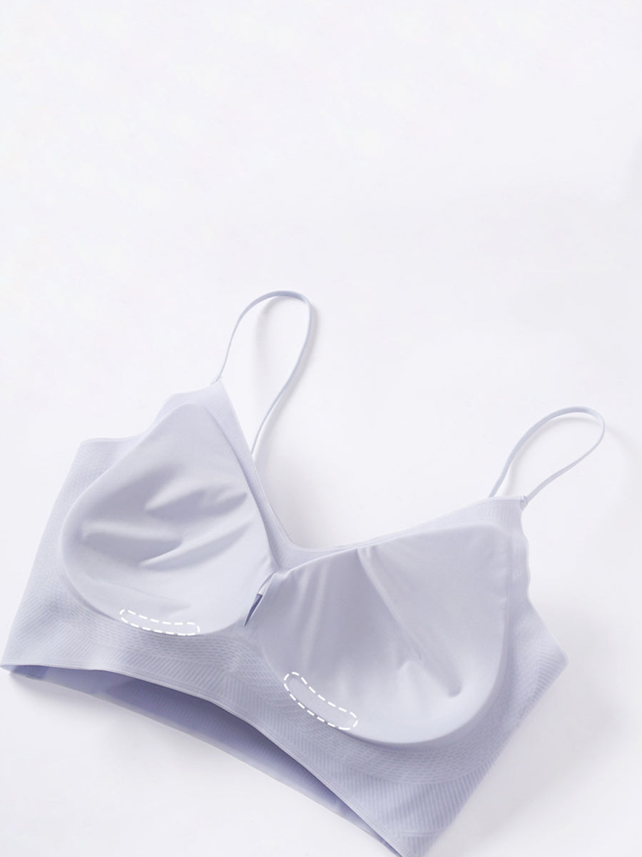 Women Artsy Summer Pure Color Satin Seamless Bra