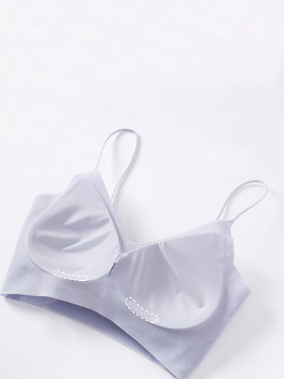 Women Artsy Summer Pure Color Satin Seamless Bra