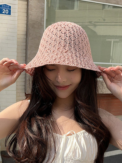 Women Summer Weave Hollow Out Bucket Hat