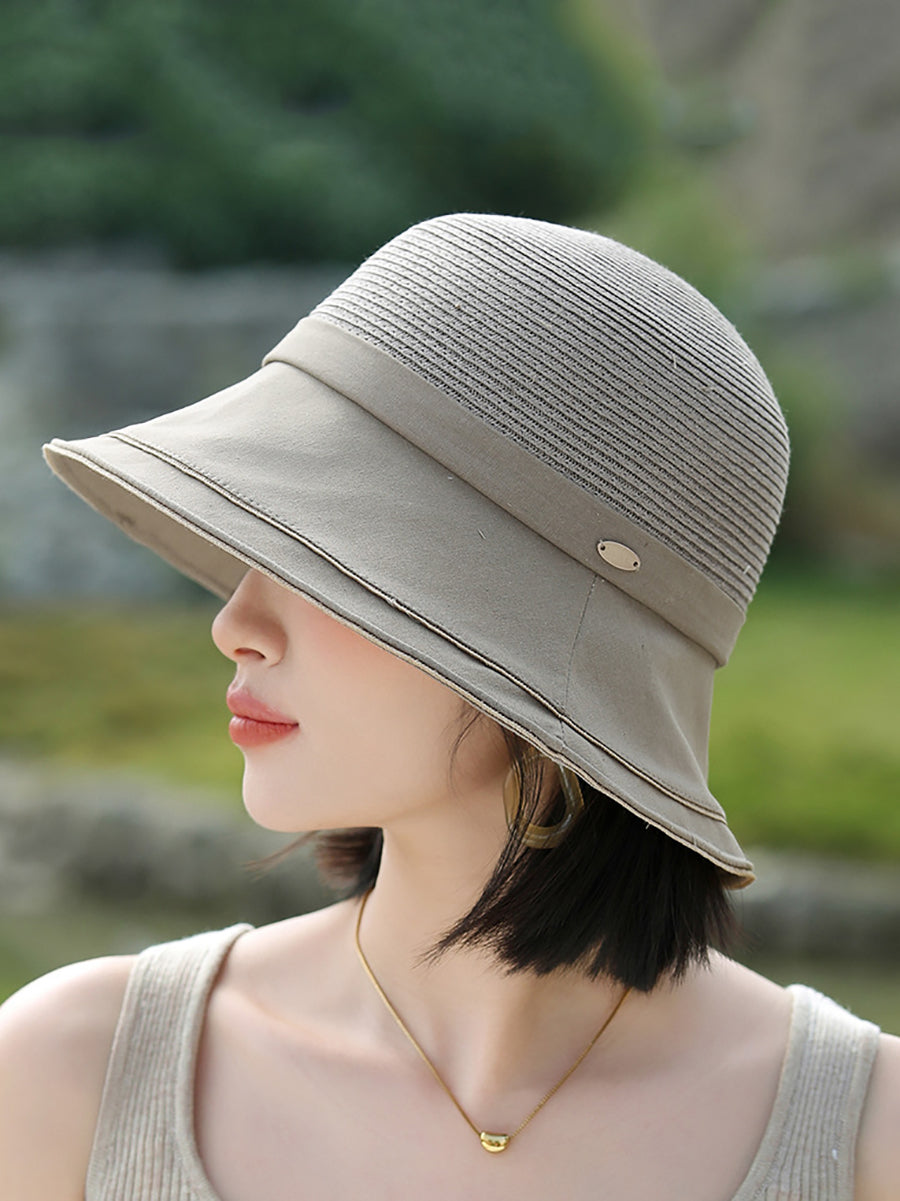 Women Casual Summer Straw Spliced Sunproof Hat