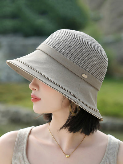 Women Casual Summer Straw Spliced Sunproof Hat