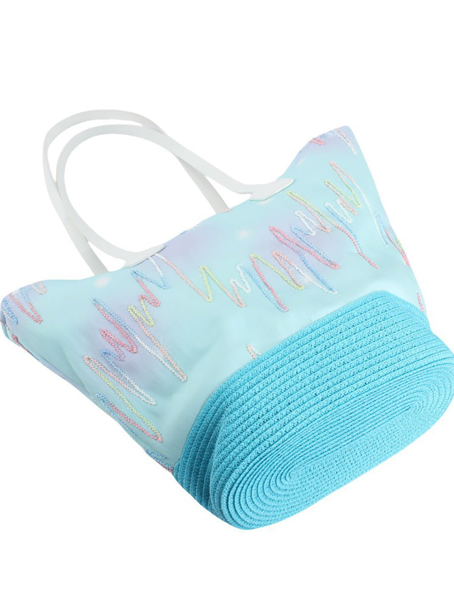 Women Artsy Straw Spliced Large Capacity Bag