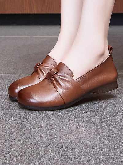 Women Vintage Soft Leather Knot Low Heel Shoes