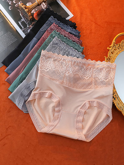 4 Pieces Summer Women Rose Lace High Waist Underwear