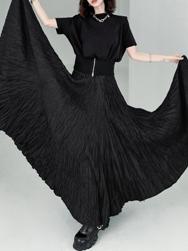 A-Line Irregular Clipping High-Waisted Pleated Solid Color Skirts