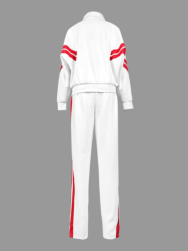 Long Sleeves Loose Split-Joint Striped Zipper Stand Collar Jackets Outerwear