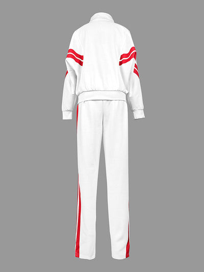 Long Sleeves Loose Split-Joint Striped Zipper Stand Collar Jackets Outerwear