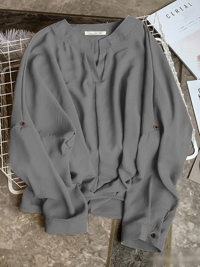 Casual Long Sleeves Loose Solid Color V-Neck Blouses&Shirts Tops