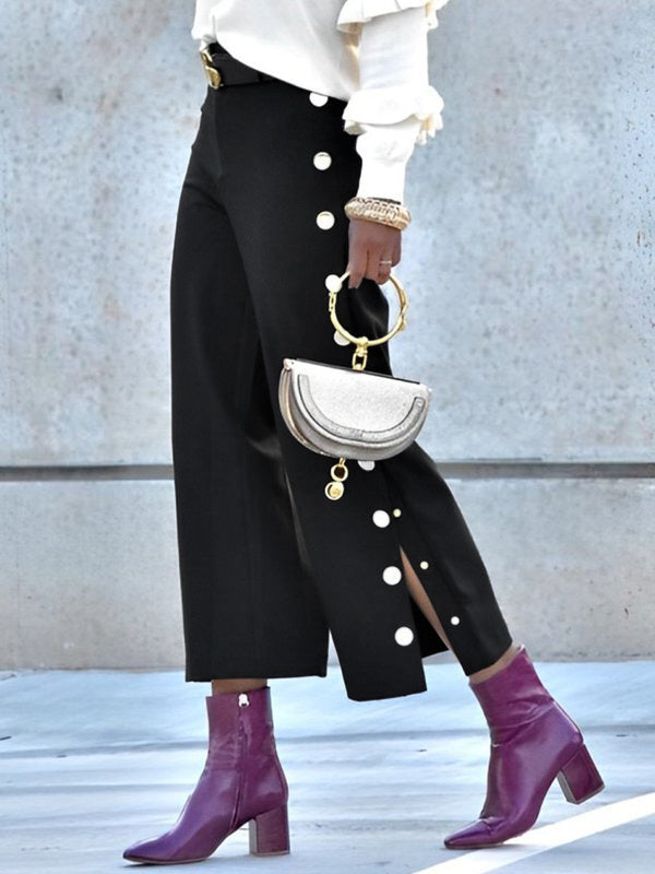 High Waisted Loose Buttoned No Belt Pants Trousers