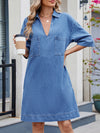 A-line Loose Pockets Solid Color Lapel Mini Dresses