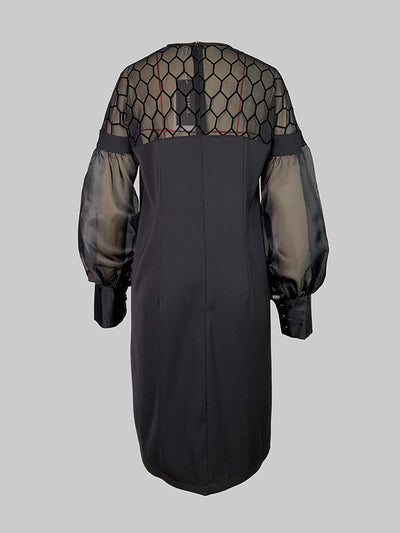 Long Sleeves Loose Hollow Solid Color Split-Joint Round-Neck Mini Dresses