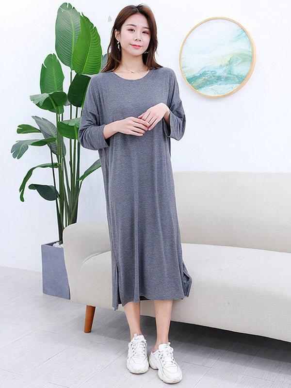 Modal Long Sleeve Split-Side Loose Pajamas Dress