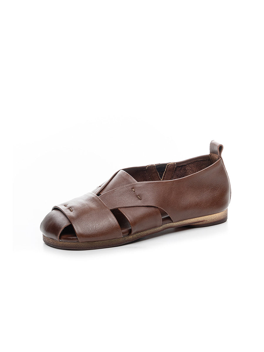 Women Vintage Genuine Leather Flat Sandals