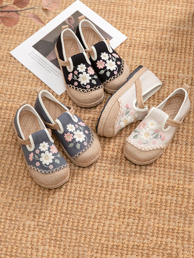 Women Ethnic Flower Embroidery Linen Flat Shoes