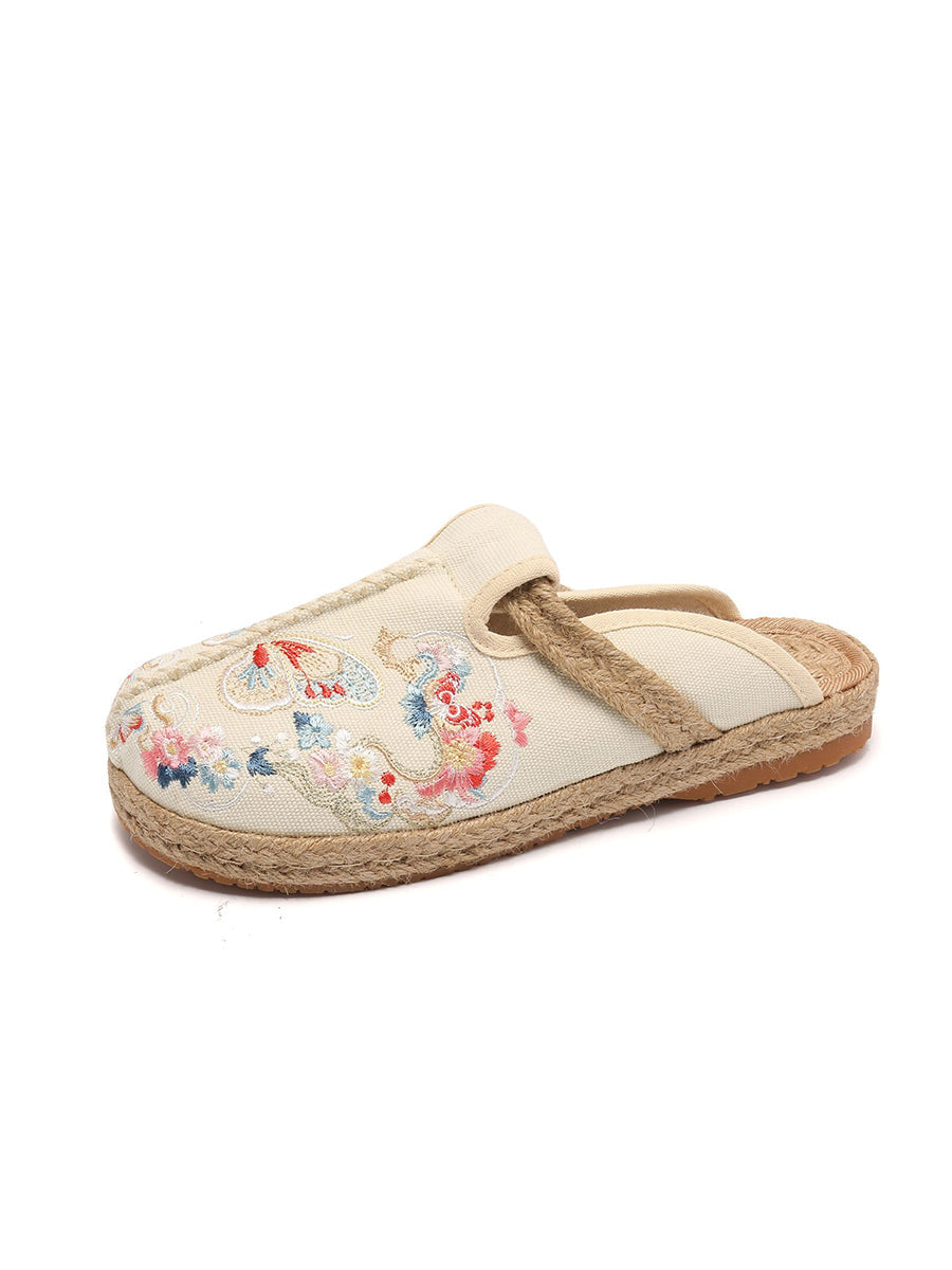 Women Ethnic Summer Butterfly Embroidery Linen Slippers