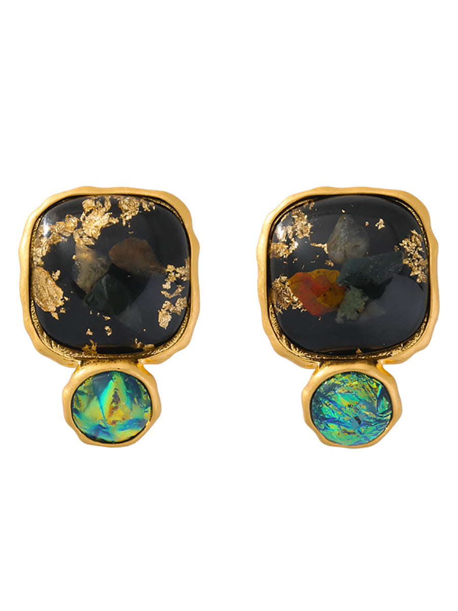 Women Vintage Copper Resin Silver Earrings