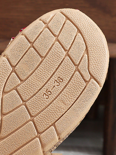 Women Ethnic Straw Weave Flower Bowknot Indoor Slippers