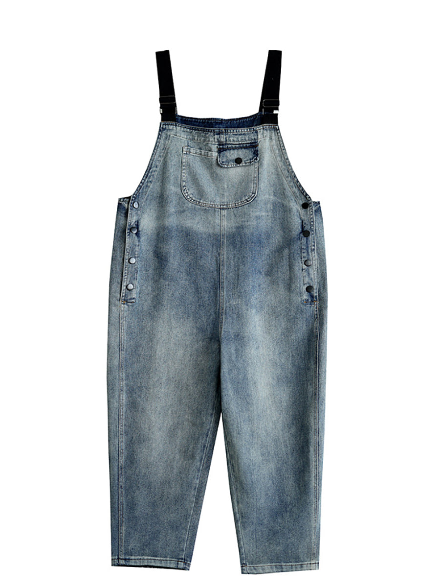 Women Summer Casual Pure Color Denim Loose Jumpsuits