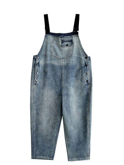 Women Summer Casual Pure Color Denim Loose Jumpsuits
