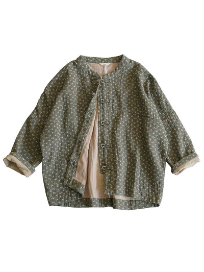 Plus Size Women Ethnic Autumn Floral Button-up Cotton Coat