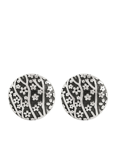 Women Vintage Silver Flower Carve Round Earrings