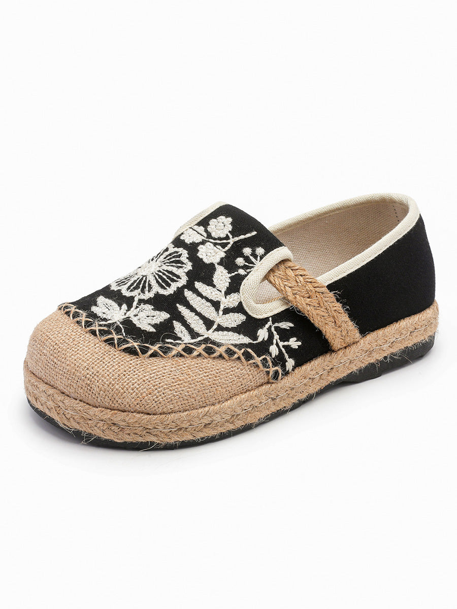 Women Ethnic Flower Embroidery Canvas Flat Shoes