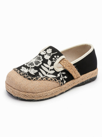 Women Ethnic Flower Embroidery Canvas Flat Shoes
