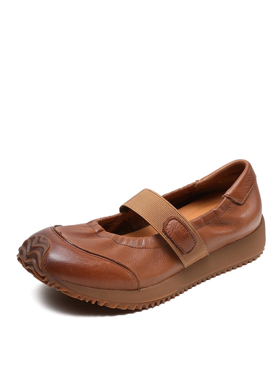 Women Summer Retro Solid Leather Platform Shoes