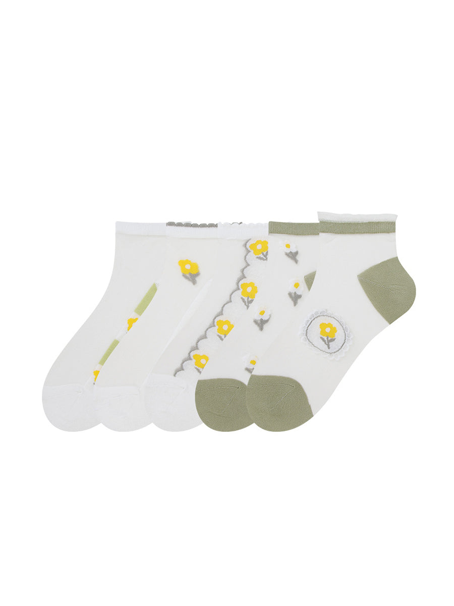 5 Pairs Women Summer Artsy Flower Short Socks