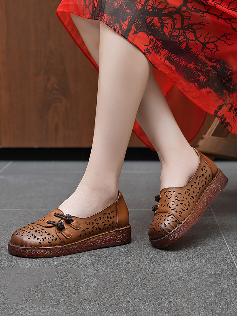 Women Summer Ethnic Hollow Out Low Heel Shoes