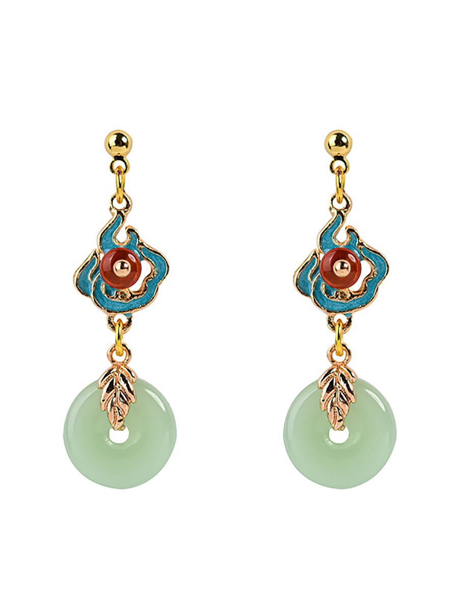 Vintage Round Jade Alloy Earrings