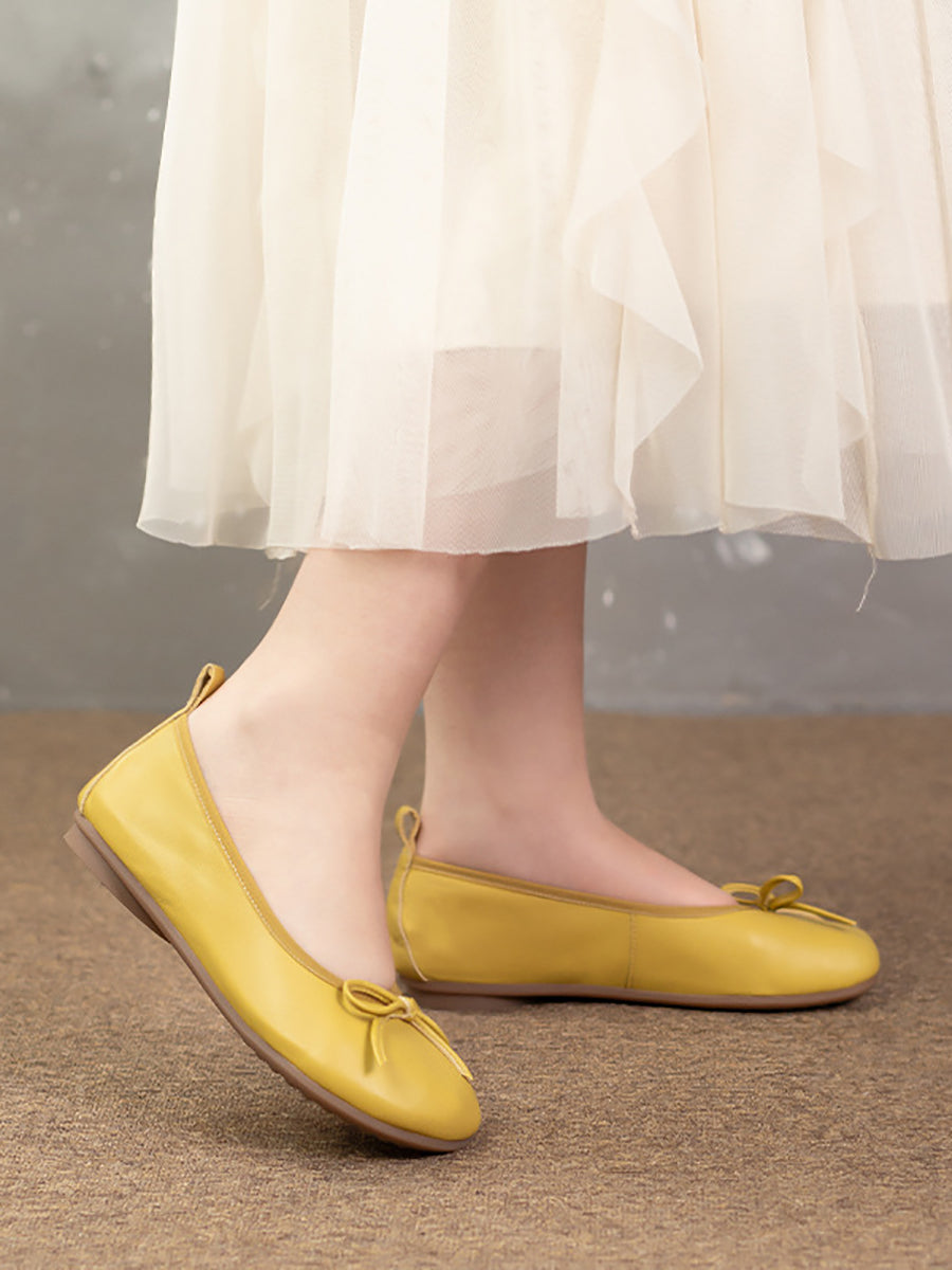 Women Summer Casual Solid Leather Bowknot Shoes