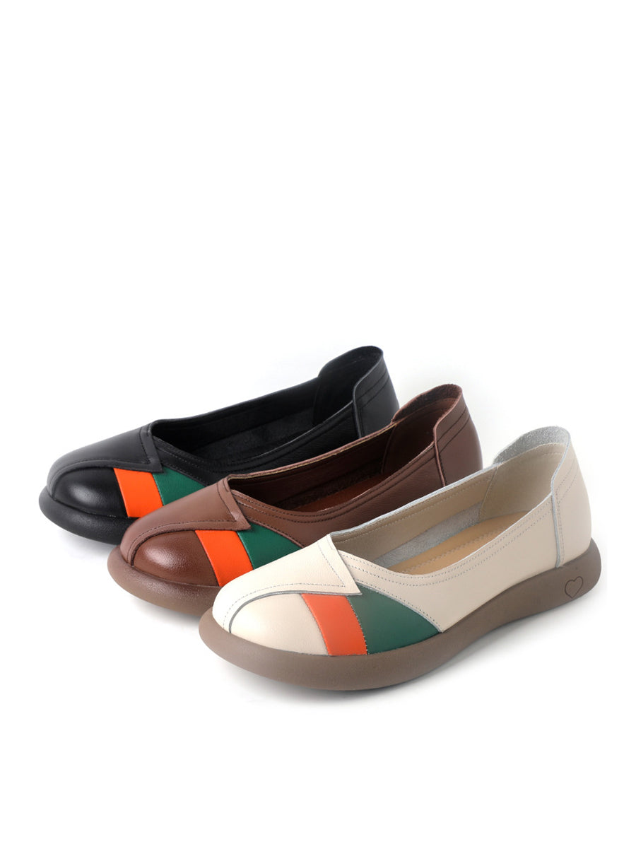 Women Artsy Colorblock Leather Spliced Flat Shoes