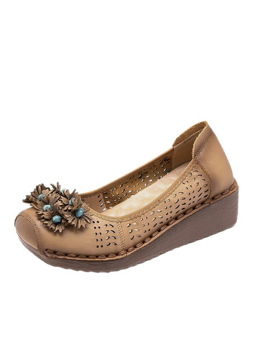 Women Summer Flower Soft Leather Platform Shoes