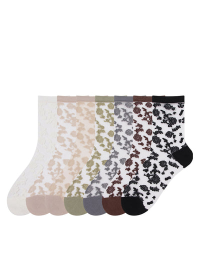 7 Pairs Women Summer Artsy Flower Lace Socks