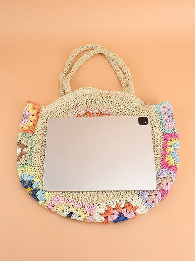 Women Fashion Flower Straw Weave Shoulder Bag